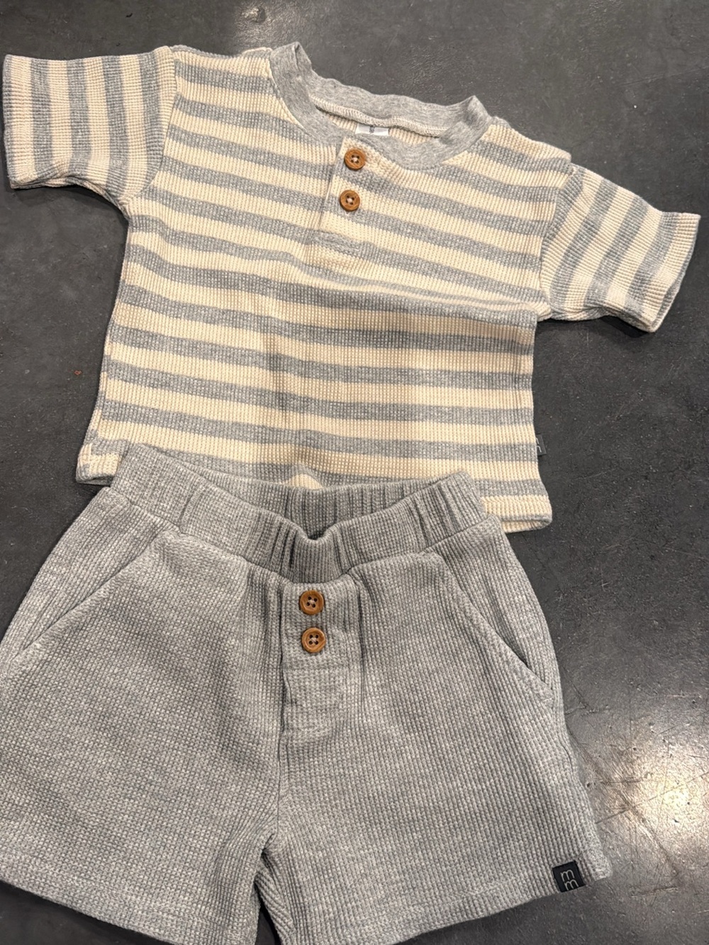 Modern moments Grey & Cream Striped Matching Set - Short Sleeve Top & Shorts